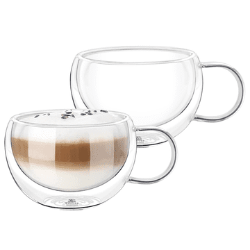 Wilmax | termo čaše s ručkom | set od 4 | 400 ml | čaše za kavu s dvostrukom stijenkom | set čaša za latte macchiato | čaše za cappuccino s ručkom | čaše za čaj