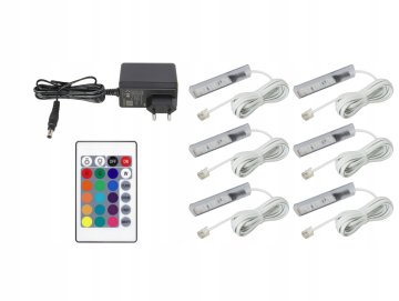 6x RGB LED kopči za staklene police SET kopči Kabel Bijeli