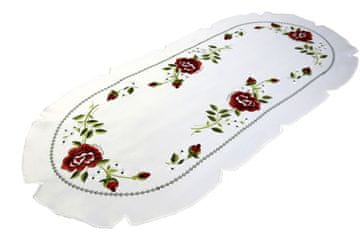 STOLNJAK Vezeni Ovalni 40/85 Bijeli Saten Materijal Vez CRVENA RUŽA
