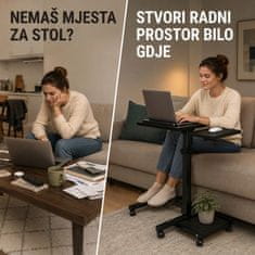 HOME & MARKER® Podesivi mobilni stalak za laptop s kotačićima, nagibnom površinom i nosivošću do 20 kg | COMPSTAND