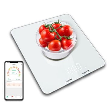 Media-Tech PAMETNA VAGA ZA DIJETE - Pametna kuhinjska vaga s aplikacijom za dijetu, iOS 8.0 i Android 4.4 i noviji. Kaljeno staklo, LCD zaslon, kompaktna veličina, točnost do +/- 1g.