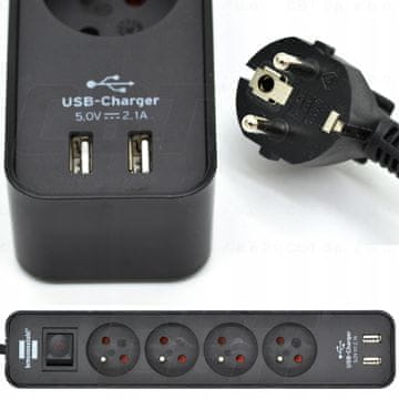 Brennenstuhl Produžna utičnica 4 utičnice 1,5 m 2xUSB H05VV-F3G1,5 crna Ecolor