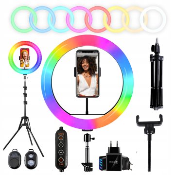 RGB RING prstenasta lampa 26cm 80w + 220cm stalak + BT daljinski upravljač + napajanje