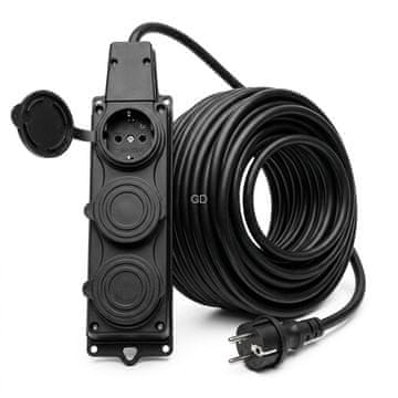 B.U. BullTek vrtni produžni kabel za gradnju 50m 3x2,5mm² IP44 2800W 3 utičnice