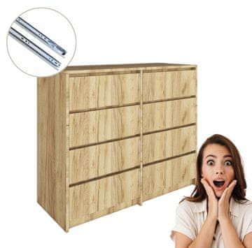 Komoda od hrastovine Gold Craft s 8 ladica - Jednostavna montaža!! 120x98,2x43 cm