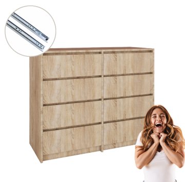 Komoda s 8 ladica, hrast Sonoma - Jednostavna montaža!! 120x98,2x43 cm