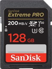 SANDISK Extreme PRO 128GB SDXC memorijska kartica, brzine čitanja/pisanja 200MB/s i 90MB/s, UHS-I, Class 10, U3, V30