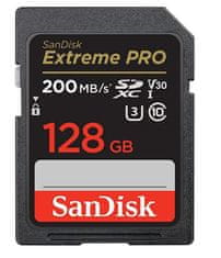 SANDISK Extreme PRO 128GB SDXC memorijska kartica, brzine čitanja/pisanja 200MB/s i 90MB/s, UHS-I, Class 10, U3, V30