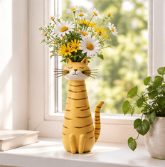 HOME & MARKER® Ukrasna vaza u obliku mačke, dekoracija za dom i originalan poklon ljubiteljima mačaka | KITVASE Žuta