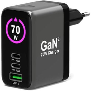 Port Designs PORT Connect GaN zidni punjač, 70W, OLED + 2 m kabel USB-C (EU)