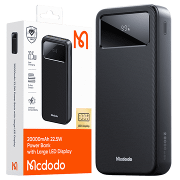 Mcdodo Power Bank Mcdodo Mc-4230 Digitalni Zaslon 20000Mah 1C+2A, 22.5W (Crna)