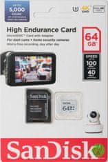 SANDISK High Endurance video microSDHC 64 GB + SD adapter – Full HD / 4K video, do 100/40 MB/s, C10, U3, V30