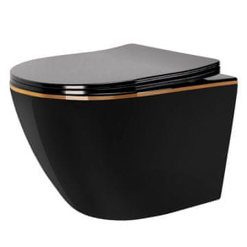 REA Viseća WC ŠKOLJA Rea CARLO Mini Rimless Duroplast Flat Black Gold Edge