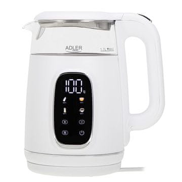 Adler Adler AD 1305WS električno kuhalo za vodu 1.7 L 2200 W Prozirno, Bijela, Srebrna