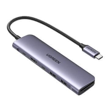 Ugreen Ugreen CM195 6-u-1 USB-C adapter - HDMI / 2× USB-A 3.0 / USB-C PD / SD / TF čitač kartica - Srebrni