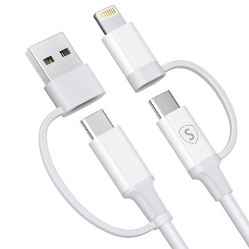 Northix SiGN 4u1 USB-A/USB-C na Lightning/USB-C kabel 60W/3A, 1m - Bijeli