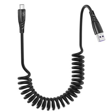 Northix SiGN 15W spiralni USB-A na USB-C kabel za brzo punjenje za automobil - crni