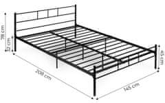 Northix Metalni okvir kreveta 140x200 cm, crni, letvičasta podnica