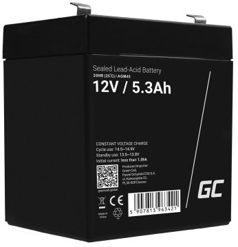 Northix Groene 12V 5,3Ah VRLA-batterij voor alarmen, kassa's en speelgoed.