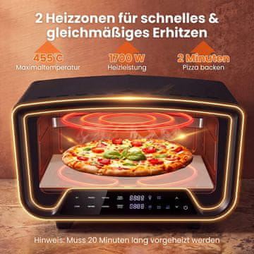 Northix Električna peć za pizzu za unutarnju upotrebu, 1700 W, 12 inča, zaslon osjetljiv na dodir