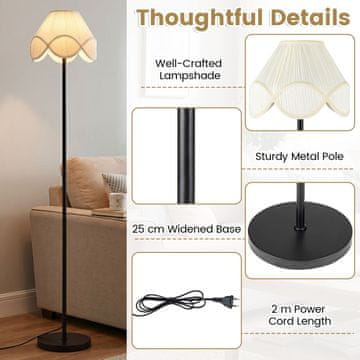 Northix Podna lampa s mogućnošću prigušivanja, 159 cm, crna s platnenim sjenilom