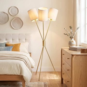 Northix Moderna zlatna podna lampa s tronožcem i tkaninskim sjenilima