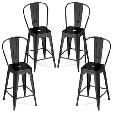 Northix Set od 4 metalne barske stolice, crne, slagajuće s naslonima