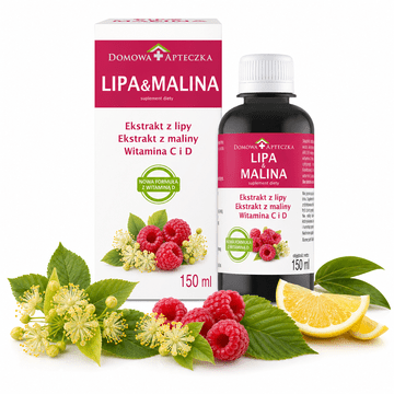Domowa Apteczka Sirup LIPA I MALINA 150 ml | Lipa, malina, vitamin C i D | Podržava imunitet, grlo i dišne putove | Bez dodanog šećera | Za djecu od 3 godine i odrasle | Dodatak prehrani