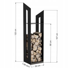 L&D Stalak za košaru za drva za kamin, čelik, LOFT, 122 cm, moderno