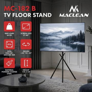 Maclean PODNI NOSAČ / STALAK ZA TV, 37-80", MAKS. VESA 600X400, MAKS. 60 KG, MC-182 B MC-182 B