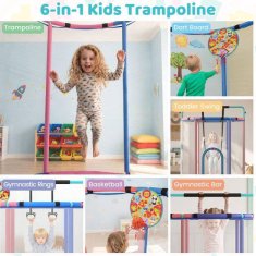 Northix Dječji trampolin 6 u 1 s ljuljačkom i gimnastičkom šipkom, plavi
