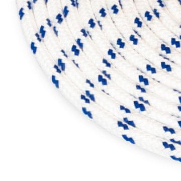 Poliester seil | 12 mm | 50m | Weiss mit blau Flecken | Schotseil | Kordel | 16-Fach geflochten | oluk Griff