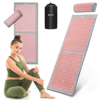 HyperMotion Akupresurna prostirka 130 cm s ergonomskim jastukom - 17 388 točaka pritiska, šiljci od ABS-a, najlonska torba za nošenje