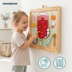 Mamabrum Drvena edukativna ploča za igru zubara sa zidnim okvirom - Montessori set za djecu od 18 mjeseci, fina motorika, higijena usne šupljine