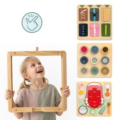 Mamabrum Drvena ploča 45 x 45 cm za aktivnosti sa zidnim okvirom - Montessori igračka, razvoj fine motorike, za djecu od 18 mjeseci