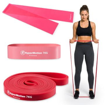 HyperMotion Set 3 elastičnih traka za vježbanje za žene od lateksa - otpor do 7 kg po gumi, ukupna masa 200 g, vrećica za nošenje, istezanje mišića