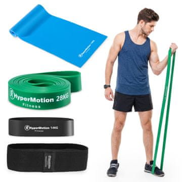 HyperMotion Set od 4 elastične trake za vježbanje cijelog tijela - otpor 14/14/18/28 kg, izdržljiv lateks, ukupna masa 570 g, za muškarce