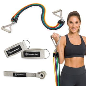 HyperMotion Komplet 5 elastičnih traka s ručkama i sidrom za vrata - otpor 4,5–45 kg, trening cijelog tijela, priložena vrećica za nošenje