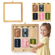Mamabrum Drvena ploča 45 x 45 cm za aktivnosti sa zidnim okvirom - Montessori igračka, razvoj fine motorike, za djecu od 18 mjeseci