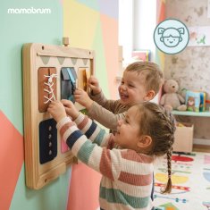 Mamabrum Drvena ploča 45 x 45 cm za aktivnosti sa zidnim okvirom - Montessori igračka, razvoj fine motorike, za djecu od 18 mjeseci