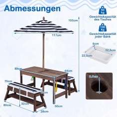Northix Dječji drveni set za piknik sa suncobranom i jastucima