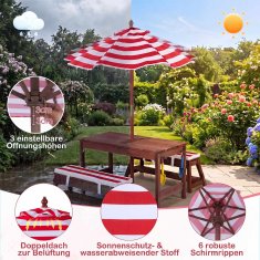 Northix Dječji vanjski drveni set za piknik s kišobranom