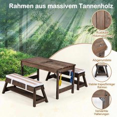 Northix Dječji drveni set za piknik sa suncobranom i klupama