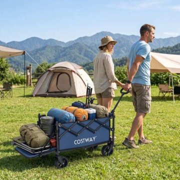 Northix Sklopiva kolica, kapacitet 92 l, podesiva ručka, plava