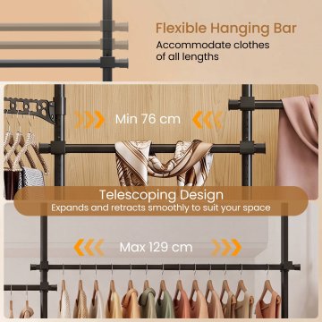 Northix Podesivi crni stalak za odjeću s 4 vješalice, 109-304 cm