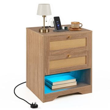 Costway Noćni ormarić Ratten 50x40x60 cm s LED svjetlima i stanicom za punjenje