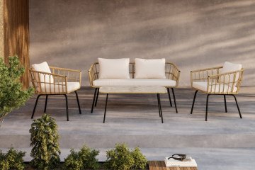 Venture Design AB Set za dnevni boravak 2 fotelje, sofa, stol, stol 95x50x45 cm, crni