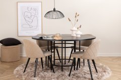 Venture Design AB Set za blagovanje, okrugli stol 140x74 cm, stolica 57x76,5x50 cm, crna, bež