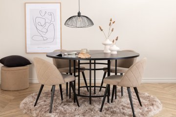 Venture Design AB Set za blagovanje, okrugli stol 140x74 cm, stolica 57x76,5x50 cm, crna, bež