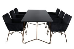 Venture Design AB Set za blagovanje Petra stol 75x190x90 cm stolica 60x87x57 cm crna